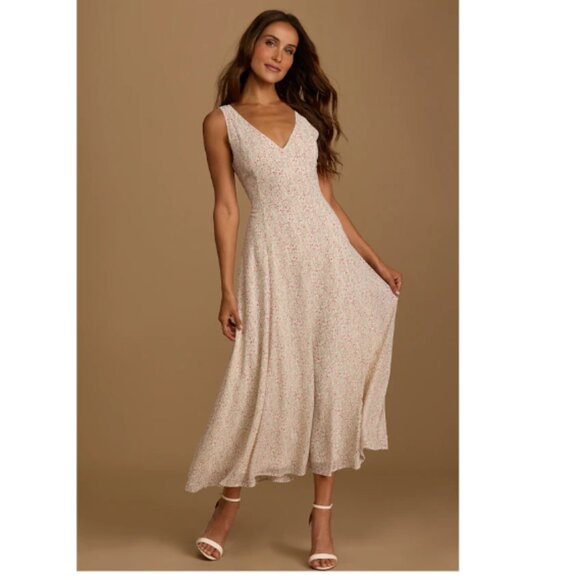 Lulus Your Only Darling Ivory Floral Print Sleeveless Midi Dress - Picture 1 of 7